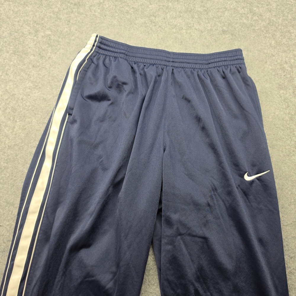Nike Mens Navy Blue White Stripe Athletic Track Pants Zipper Leg Vents Swoosh